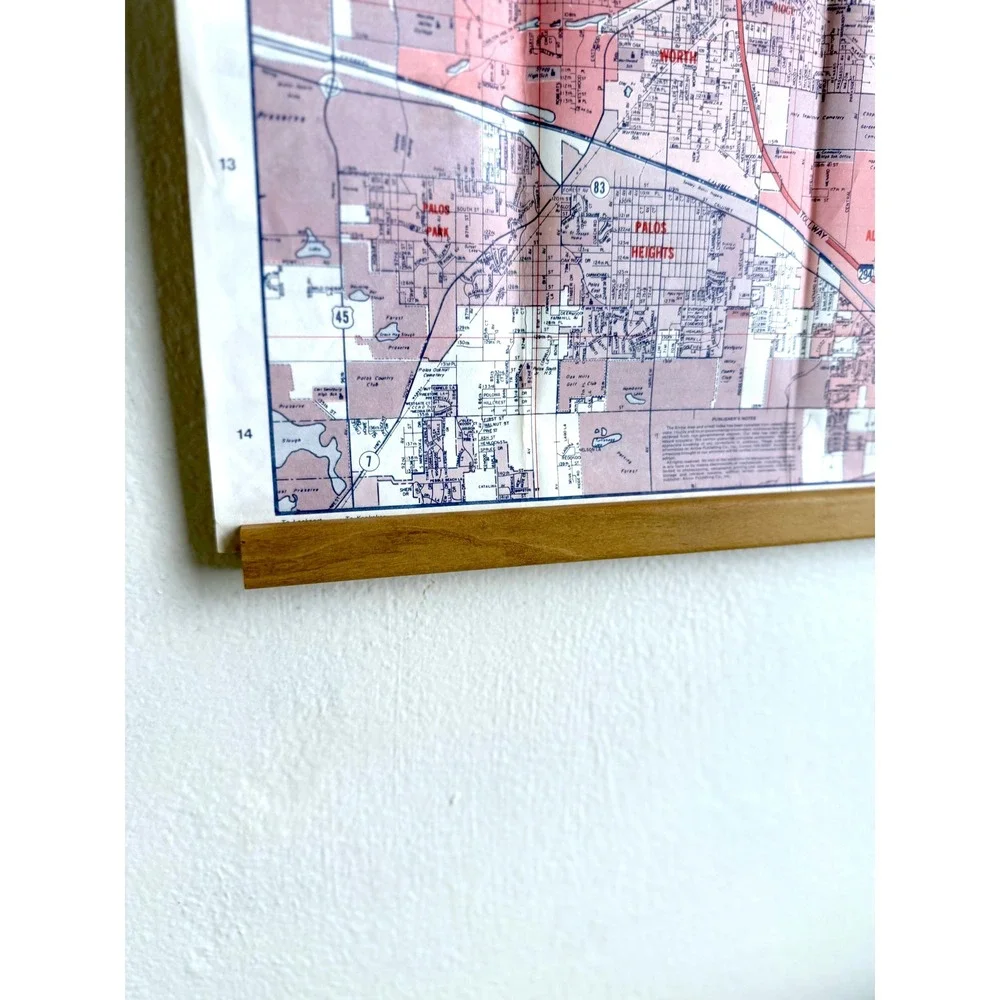 Vintage Greater Chicago Illinois Map, Large Wall Hanging Magnetic Poster Frame
